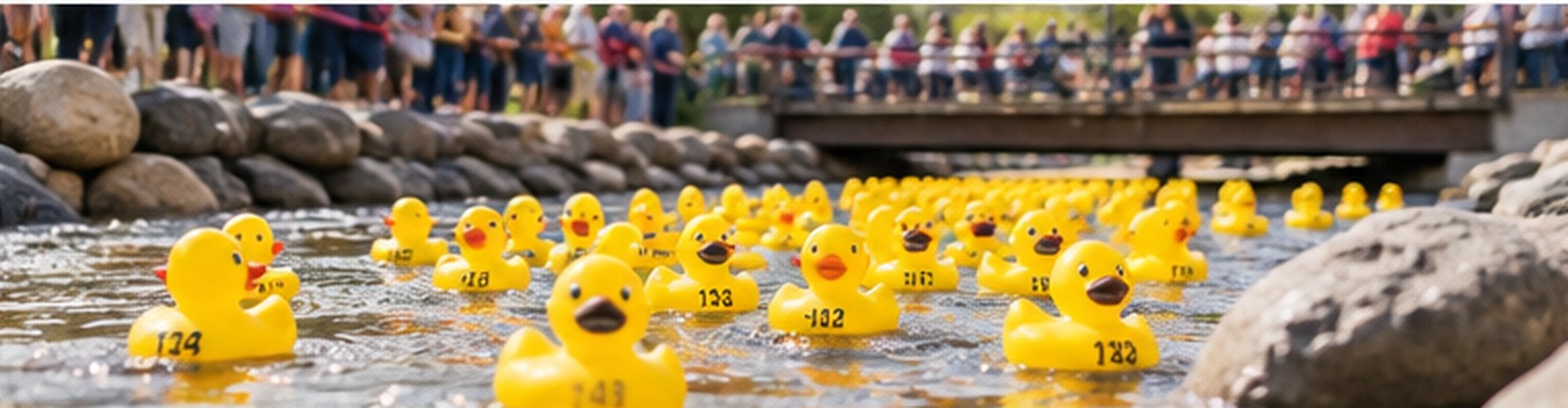 Numbered rubber ducks prepared for a community duck race fundraiser