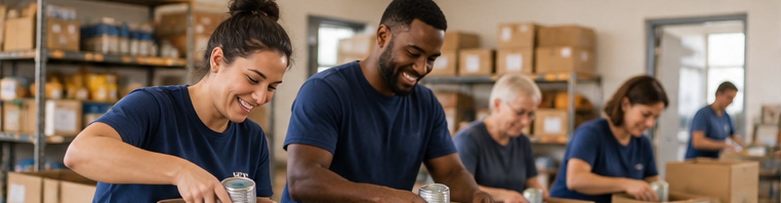 Nonprofit volunteers packing food for a community fundraiser